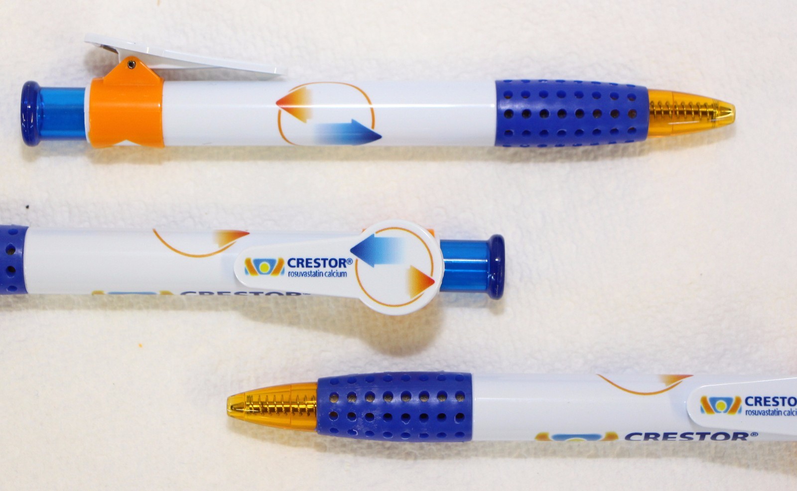 3 Crestor Pharmaceutical Pens White, Orange, and Blue New in Sleeve