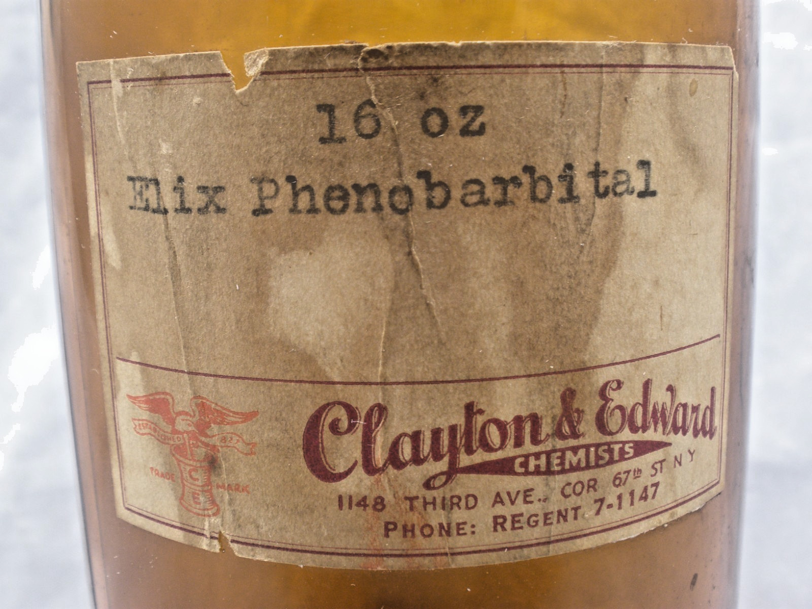 Vintage Apothecary Bottle Elixir Phenobarbital Clayton & Edward Chemists