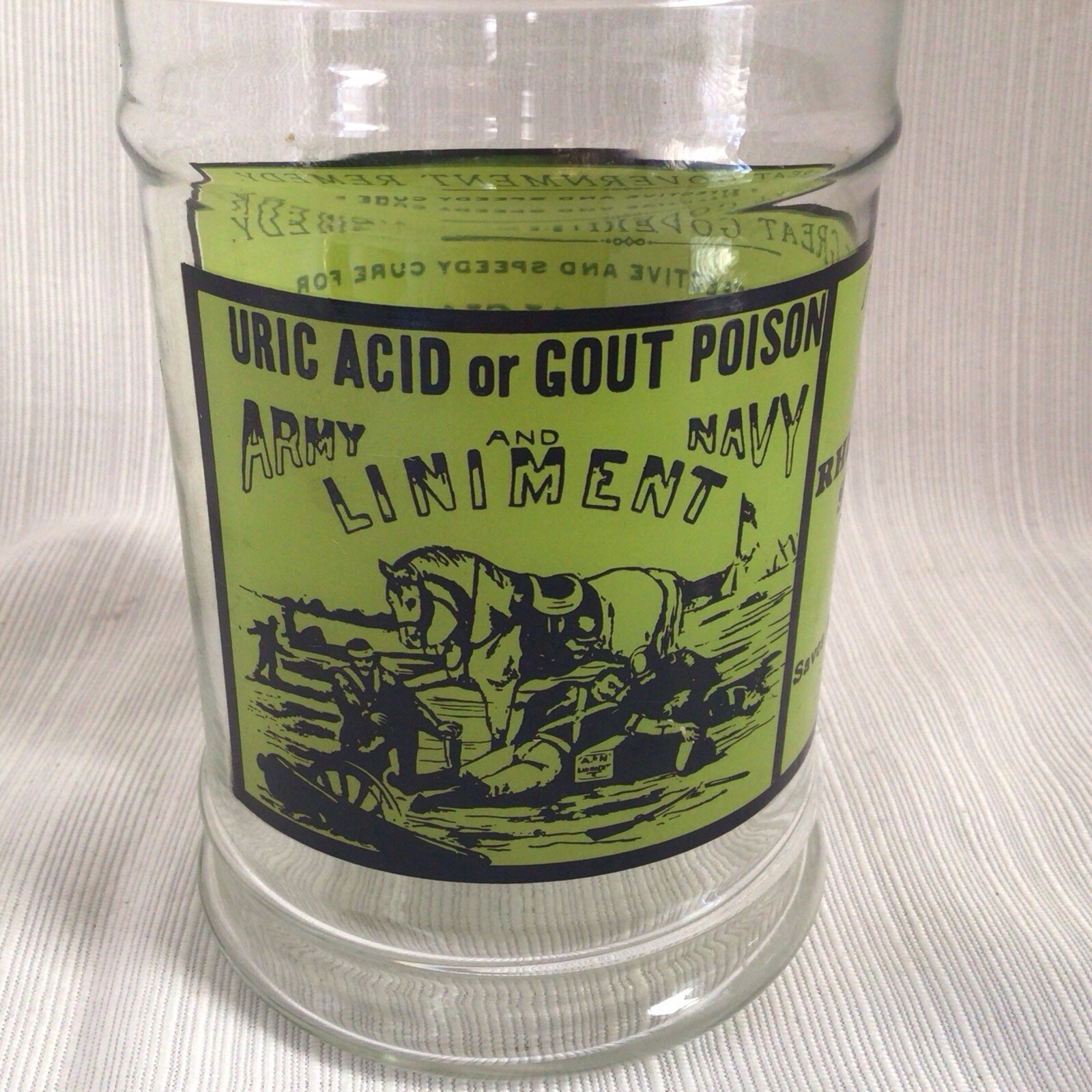 Vintage 1970s Glass Apothecary Jar Lid Uric Acid Gout Poison Army Navy Liniment
