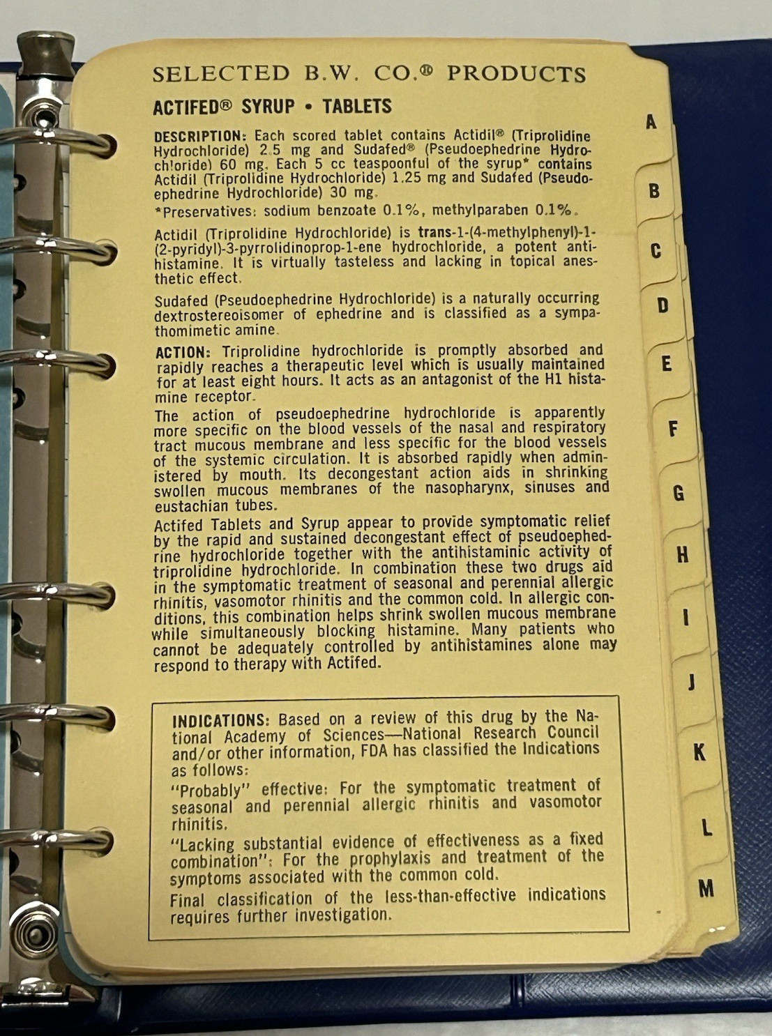 Vintage 1979 Pharmacy Medicine Pocket Notebook Binder- Burrough’s Wellcome Co.