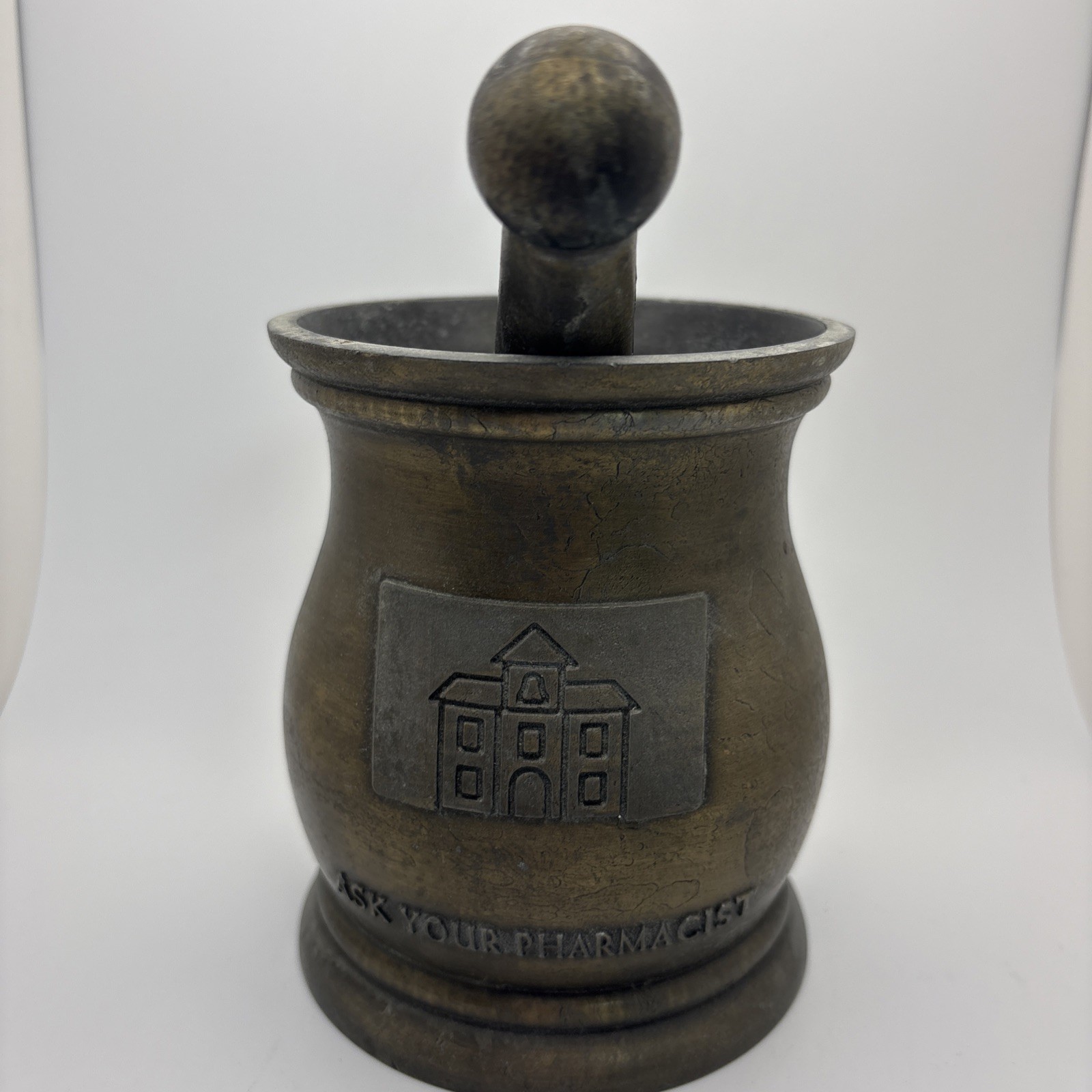 Vintage Schering Laboratories Brass Mortar & Pestle College Of Pharmacy 2001