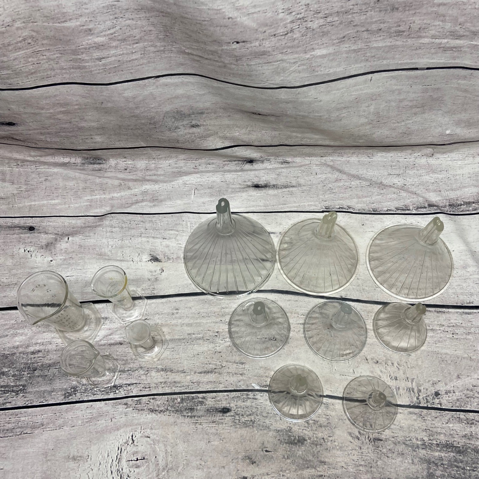 Vintage Ribbed Glass Lab Equipment Funnels Set of 13