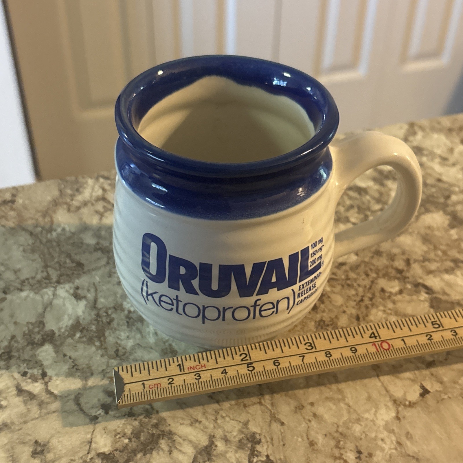 Vintage Oruvail Ketoprofen Coffee Mug Cup USA Pottery Drug Rep Pharmaceutical