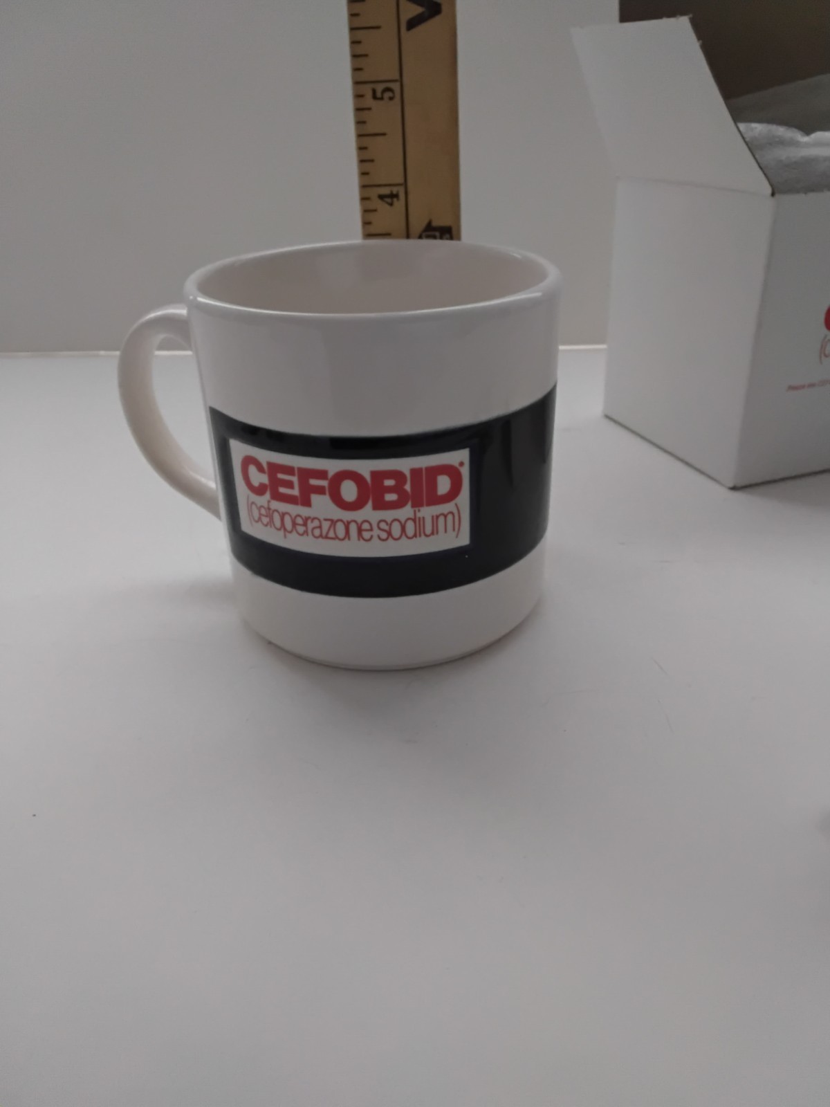 Vintage Cefobid Rx Pharmaceutical Advertisement Coffee Tea Mug FPC England NOS