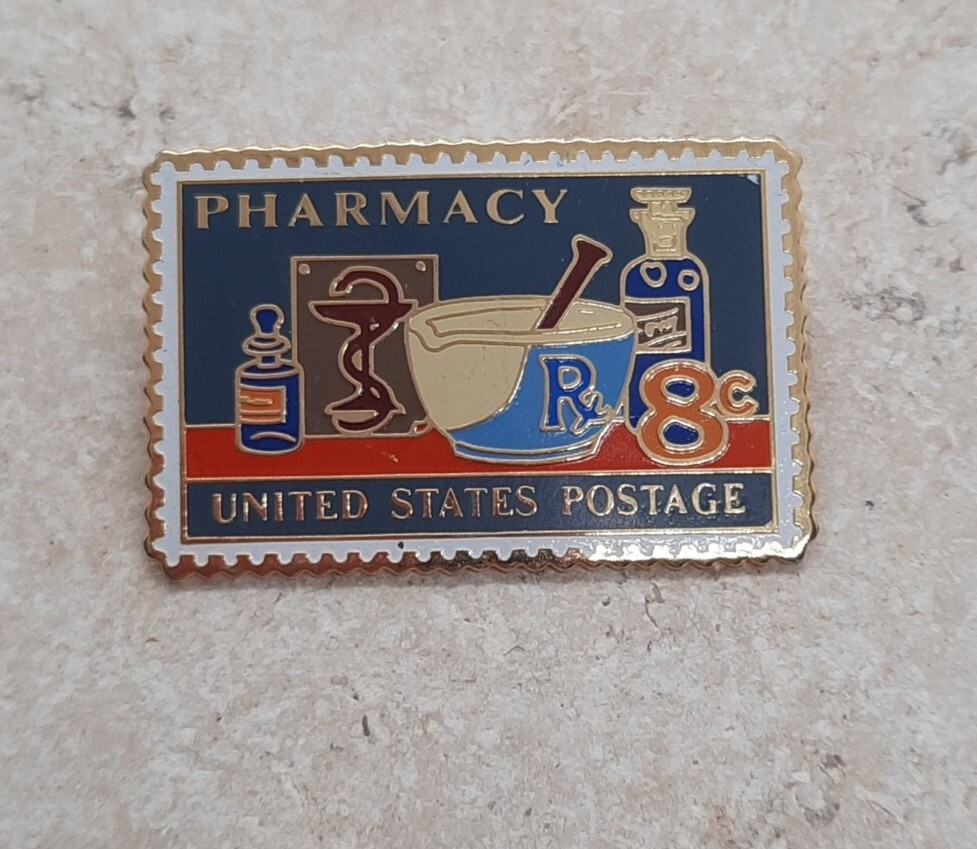 Vintage Pharmacy United States Postage 8 Cent Stamp Pin