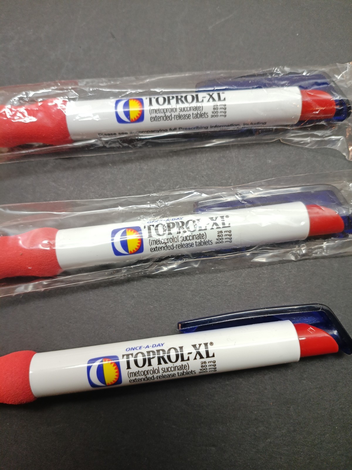 Drug Rep Writing Pen Toprol-XL Multicolor Red, White, Blue black ink Set Of 3