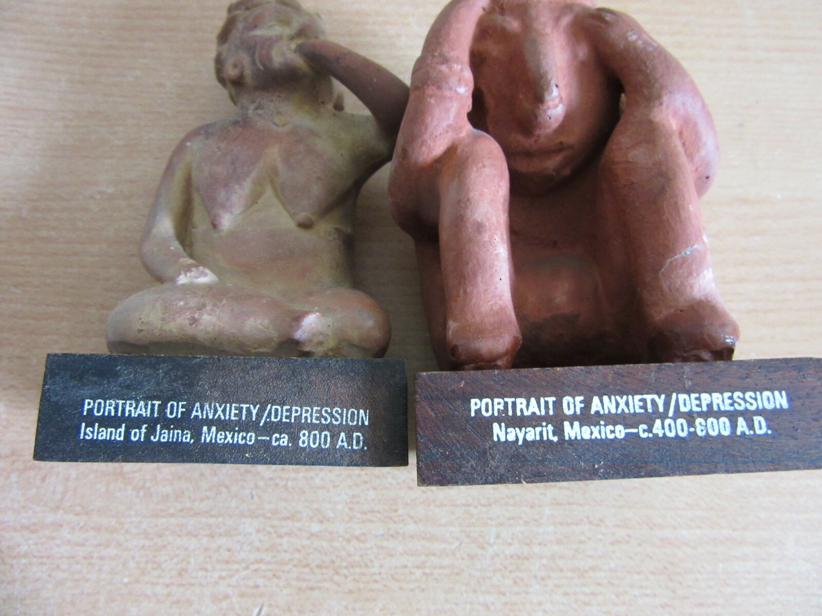 4 Vintage Mexican Terracota Figures Anxiety / Depression – Adv. for Etrafon