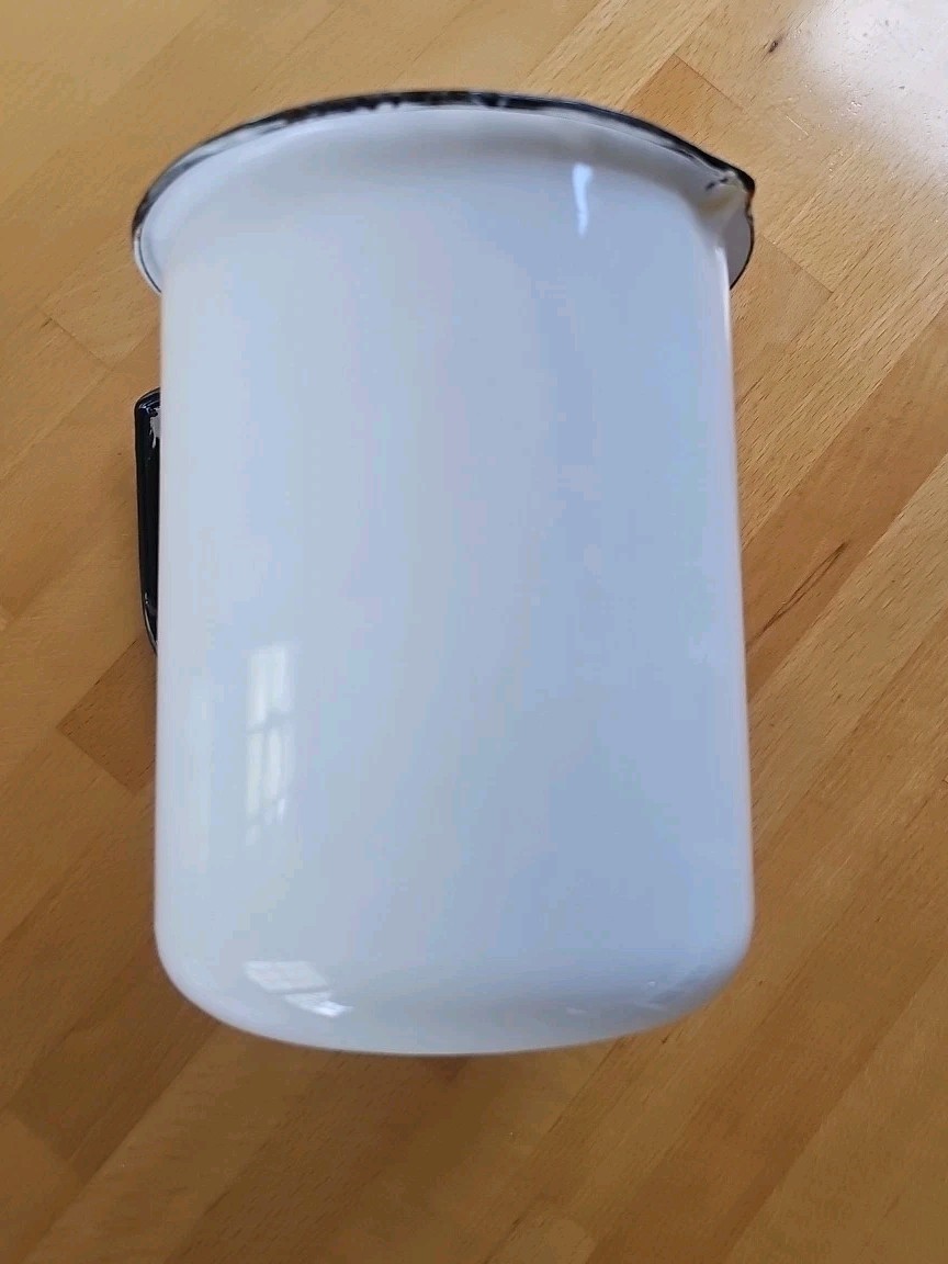 Vintage Enamelware Pitcher White Black Medical Measuring Cup 2000 cc 64 Oz. L@@K