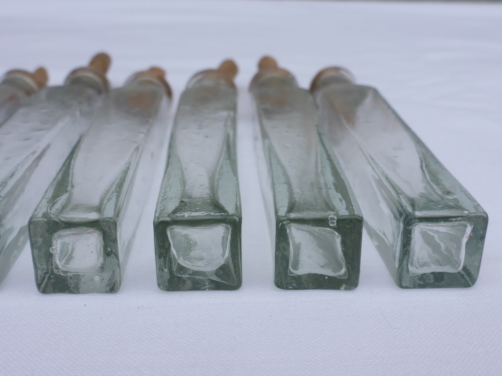 2 X Old Small Medicine Glass Pharmacy Bottle Green Long Approx. 9.5 Cm