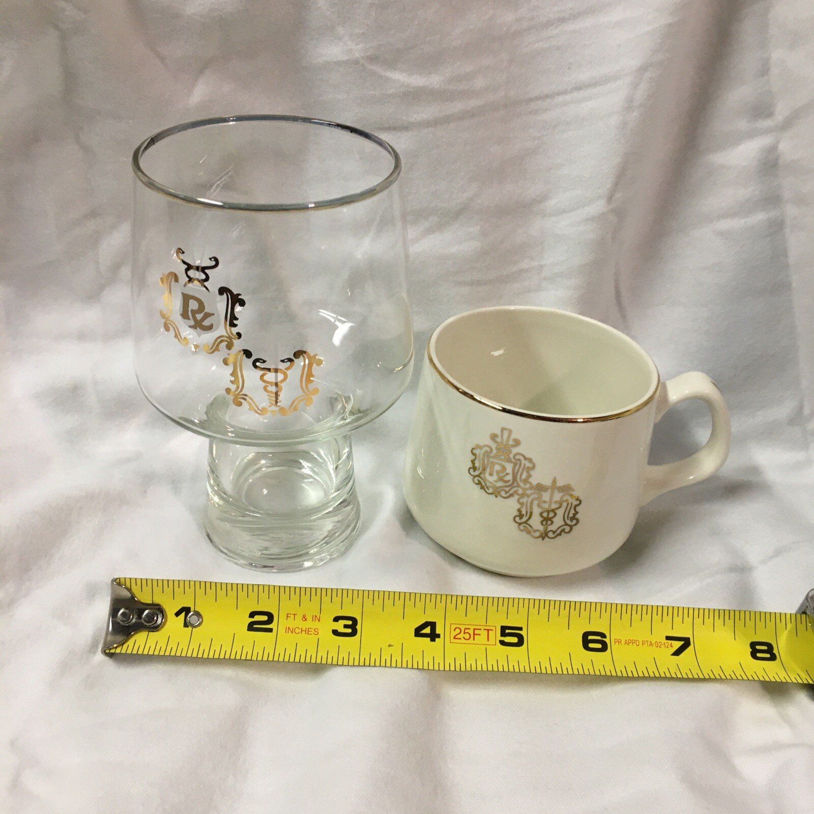 DOCTOR PHARMACIST Apothecary CADUCEUS RX GOLD RIM Coffee Cup and Glass Set