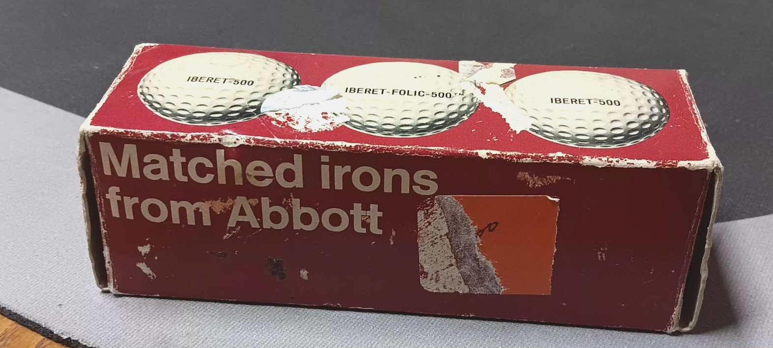 Vintage Box 3 ABBOTT labs IBERET-FOLIC 500 logo Faultless promo GOLF BALLS