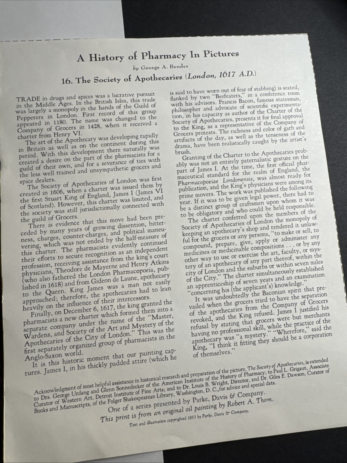 A HISTORY OF PHARMACY IN PICTURES 1954 PRINT#16 Great Gift For Doctor 22″×18″
