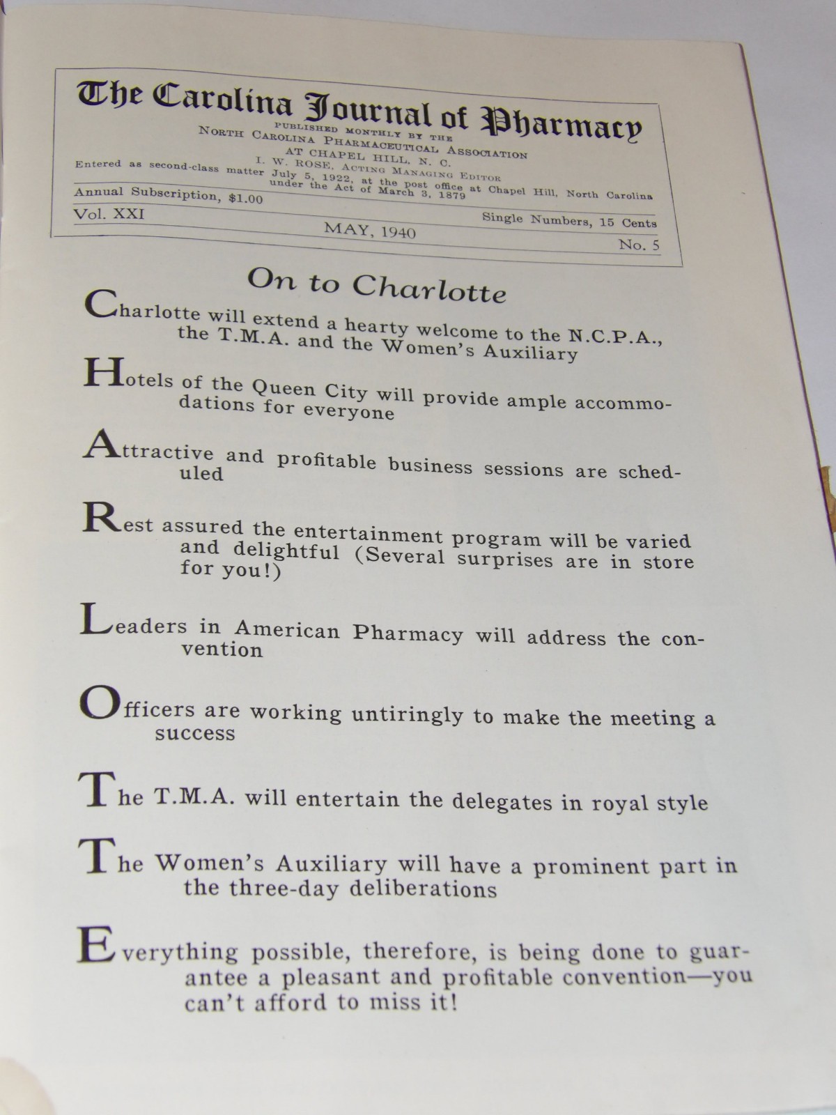 VTG 1940 DRUGGIST CONVENTION SOUVENIR BOOK! CHARLOTTE, NC! ADS/HOTELS/PICTURES!