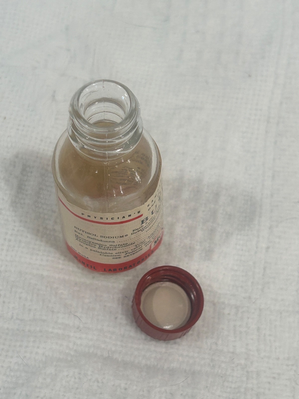 McNeil Butibel Elixir EMPTY VTG Butabarbital Medicine Sample Bottle RARE Pharma