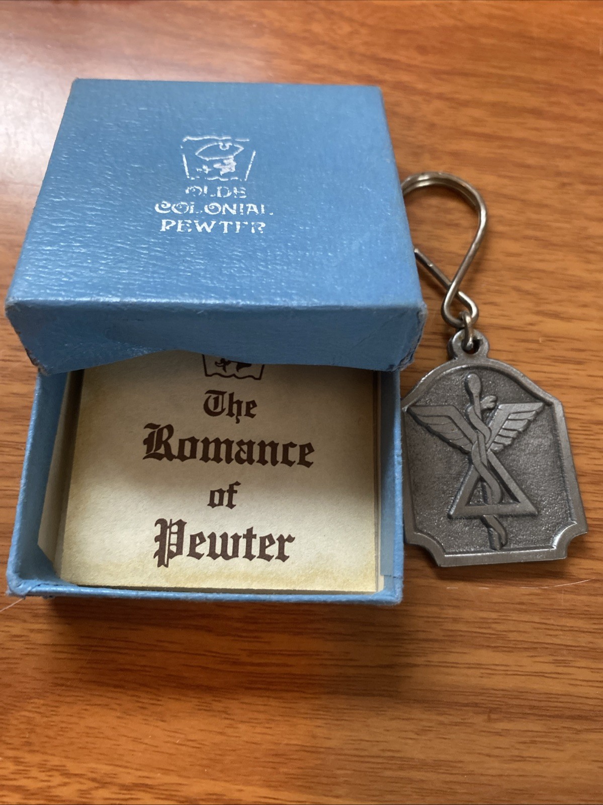 Vintage The Romance Of Pewter Medical Symbol Keychain