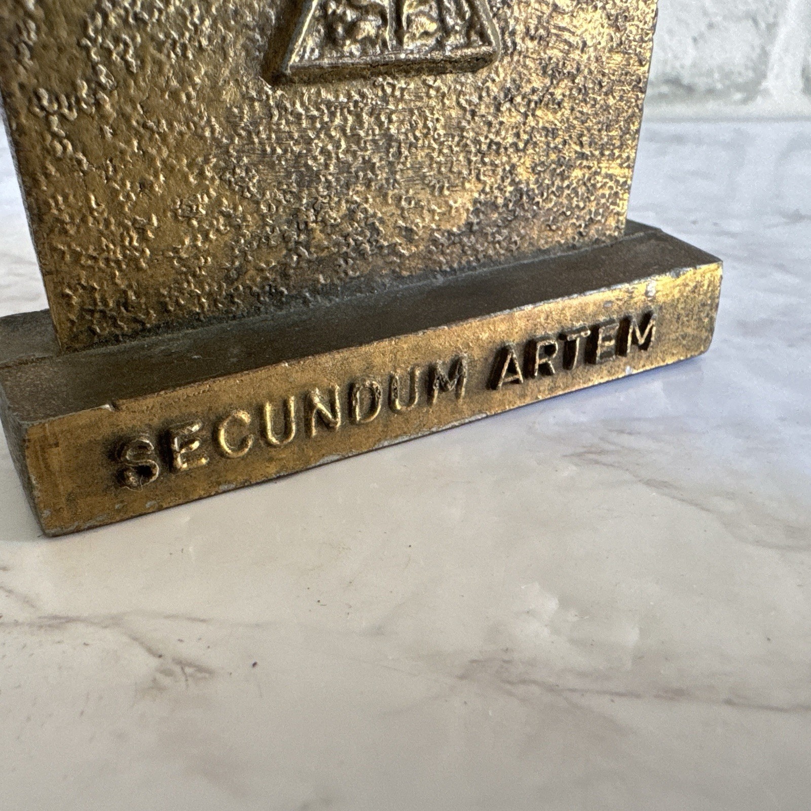 Vintage Tinactin Secundum Artem Brass Bookend Apothecary Pharmacy Paperweight