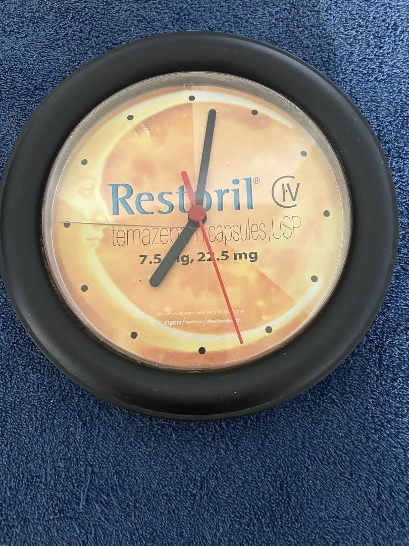 Restoril Drug CIV Temazepam Brand Promo Battery operated Wall Clock. circa 1981