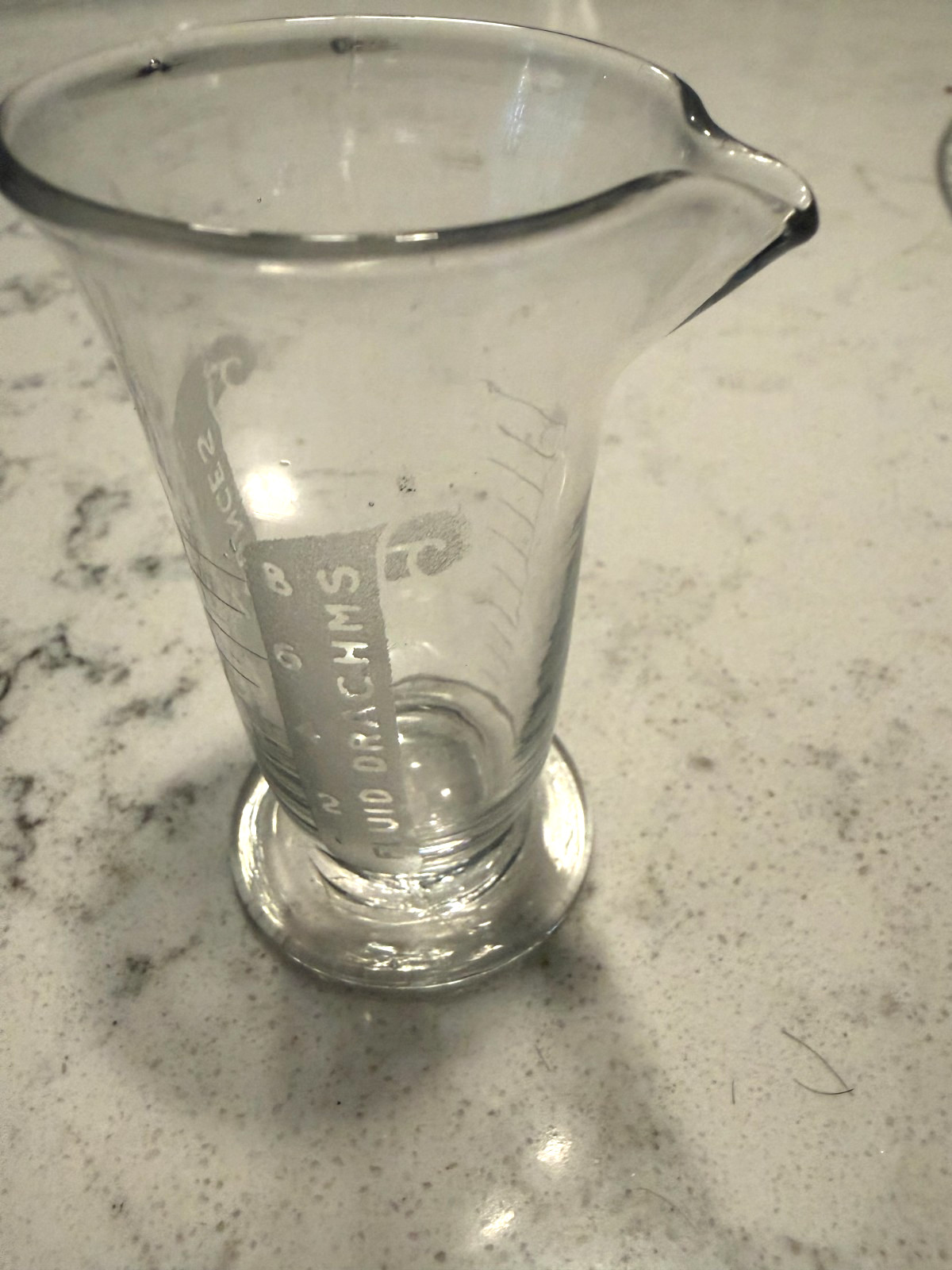 Vintage Set of 3 Small Glass Apothecary Measuring Footed Beakers (2) & 1 Plain