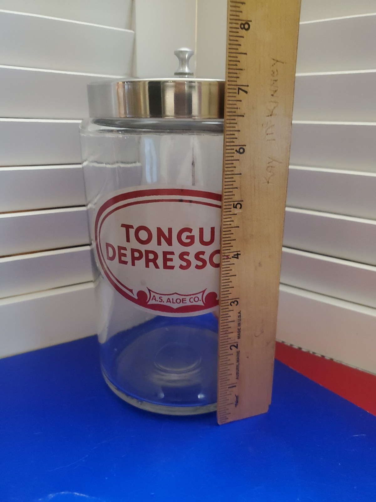 VTG AS Aloe Glass Tongue Depressor Apothecary Jar Profex Lid Medical USA 1950s