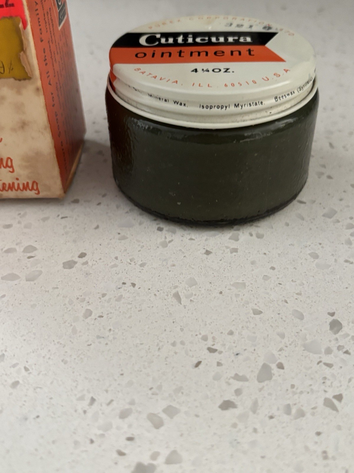VTG Cuticura Ointment 4 1/4oz Full W/box Purex Corp. RARE Metal Lid Glass Jar