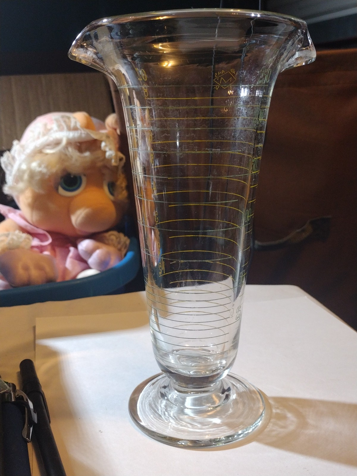 Antique John M Maris Tapered Apothecary Chemist Beaker Etched Glass Footed