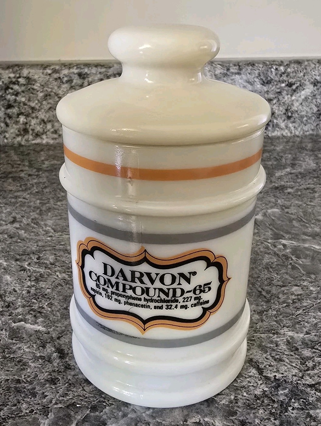 VTG Pharmacy Jar Darvon Compound-65 Custard Glass Apothecary Jar with Lid