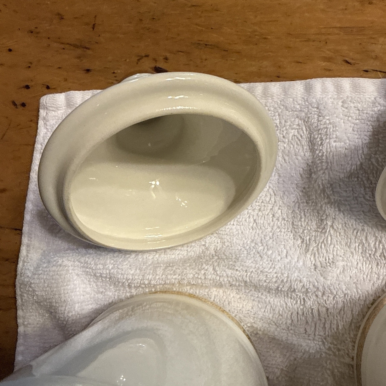 Vintage Pharmacy EXT OPii Canister Jar w/ Lid-Cream & Gold Trim-Owens Glass Pair