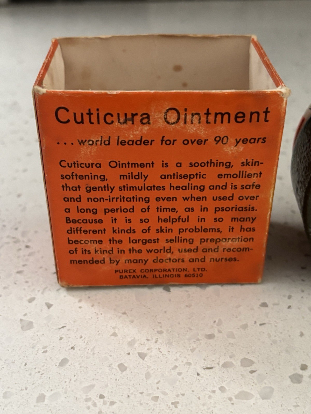 VTG Cuticura Ointment 4 1/4oz Full W/box Purex Corp. RARE Metal Lid Glass Jar