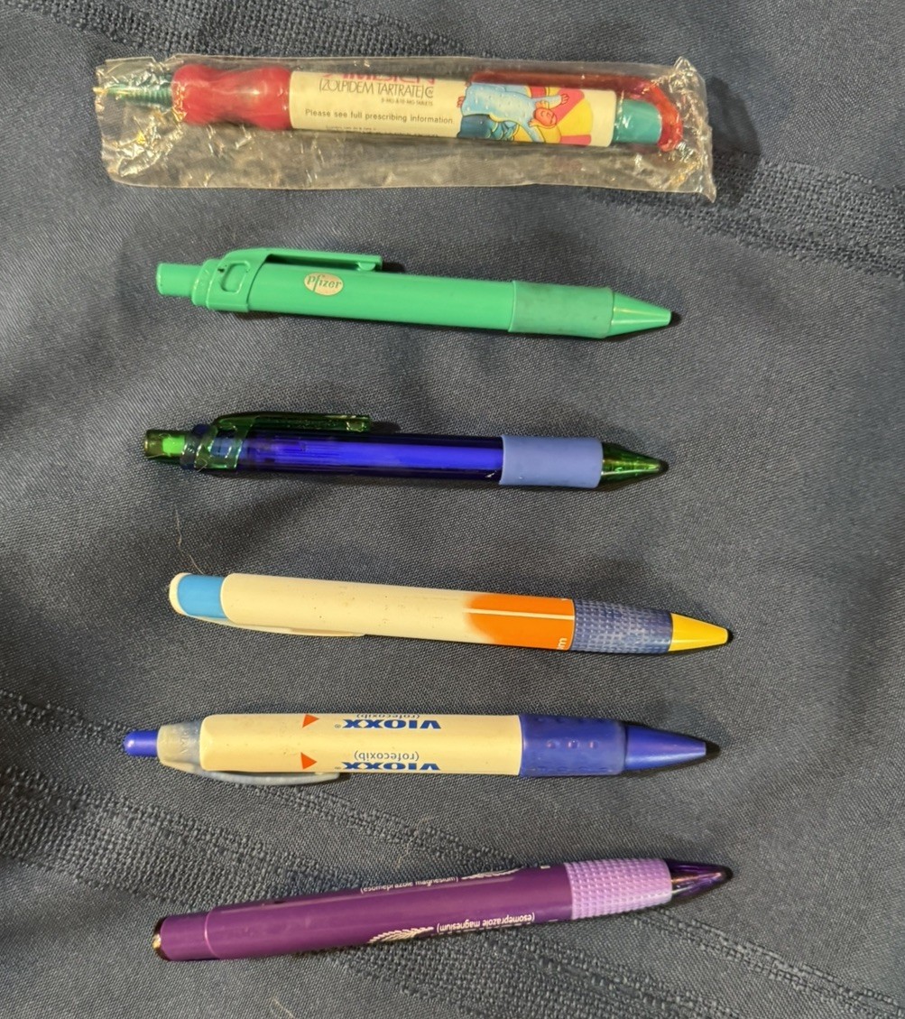 PHARMACEUTICAL PROMO PENS:Lot of 6: Ambien Celebrex Norvasc Vioxx Crestor Nexium