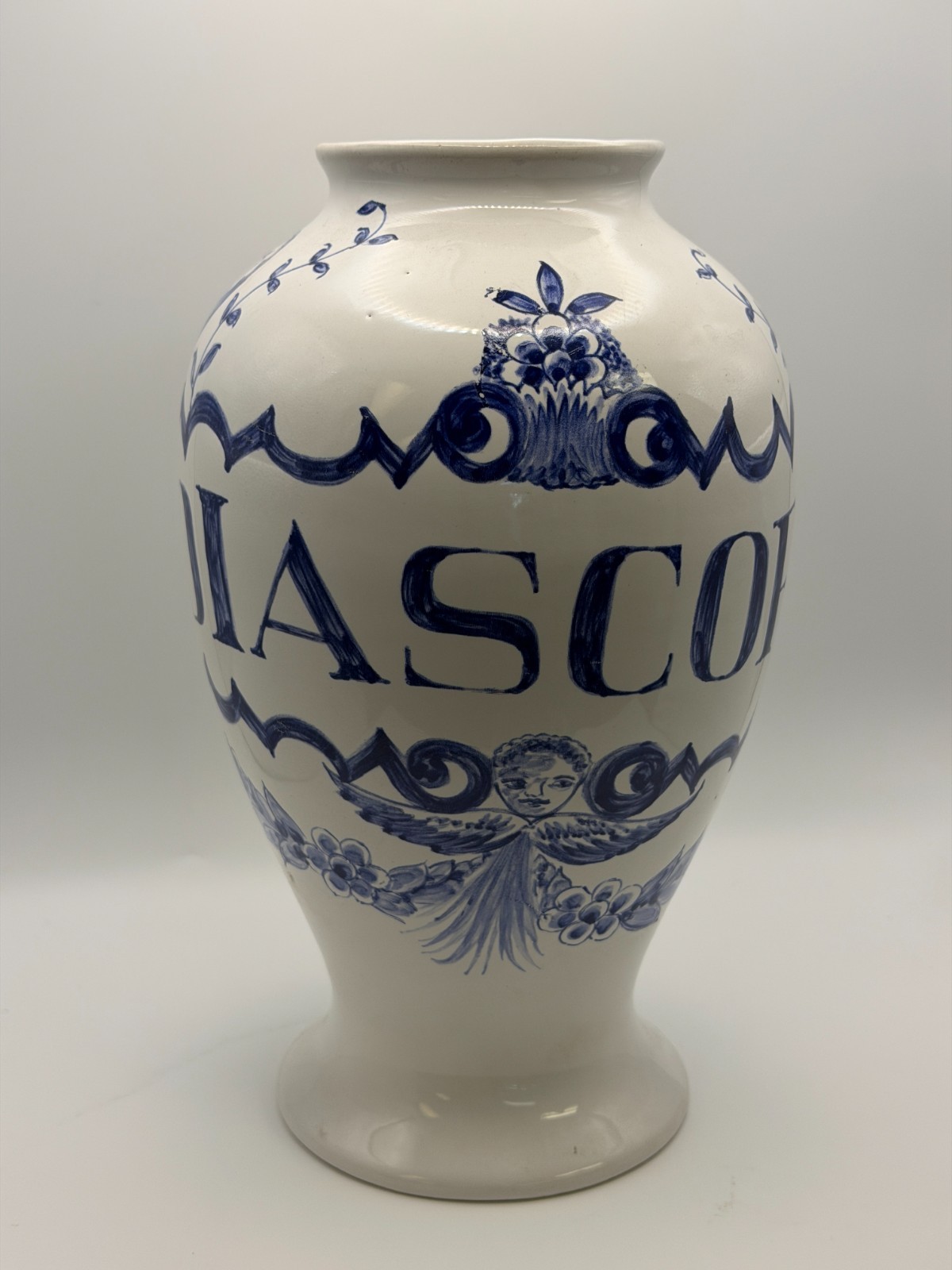 1989 Lilly Blue & White Apothecary 10″ Vase Diascord Made in Portugal