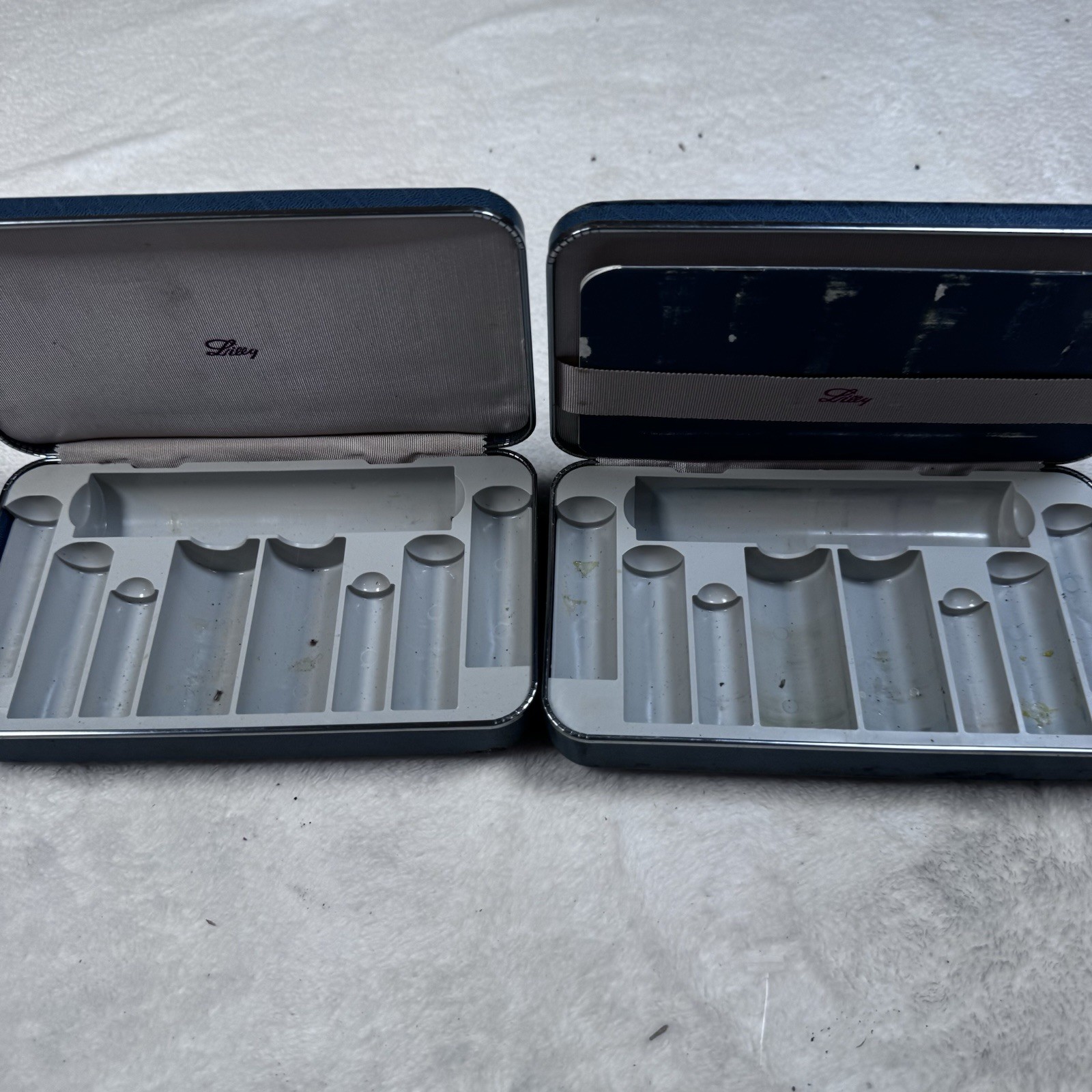 Vintage Eli Lilly Medical Ampule Case Lot of 2 Blue Metal Pharmacy Vial Tins