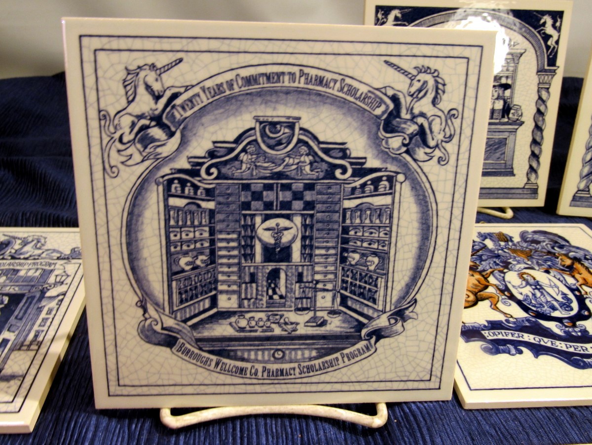 12 DELFT HAND PAINTED BURROUGHS & WELLCOME CO BLUE AND WHITE PLAQUES (EZS004602)