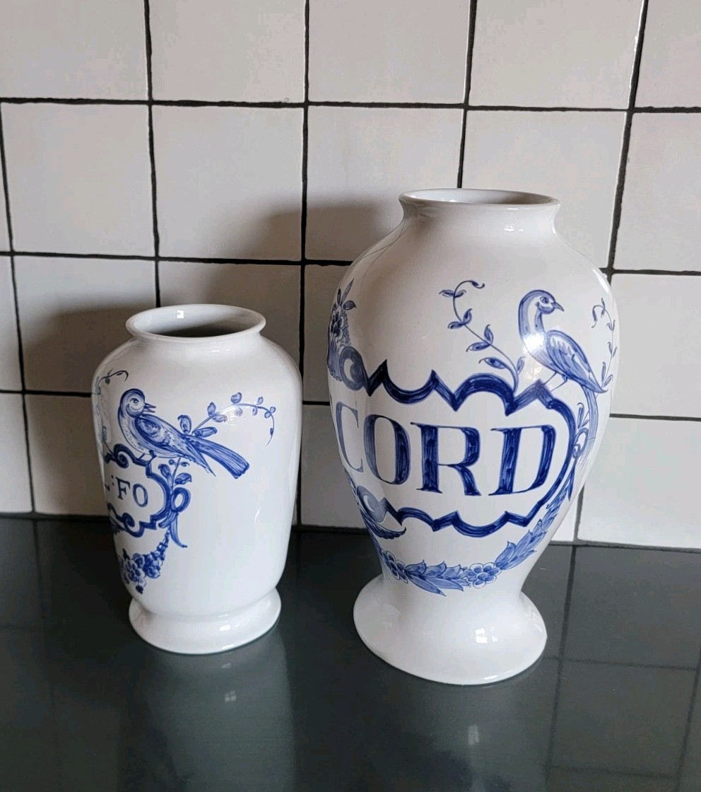 2 Vintage Lilly Pharmaceuticals-Apothecary Jar 1989 Blue/White Pottery Portugal