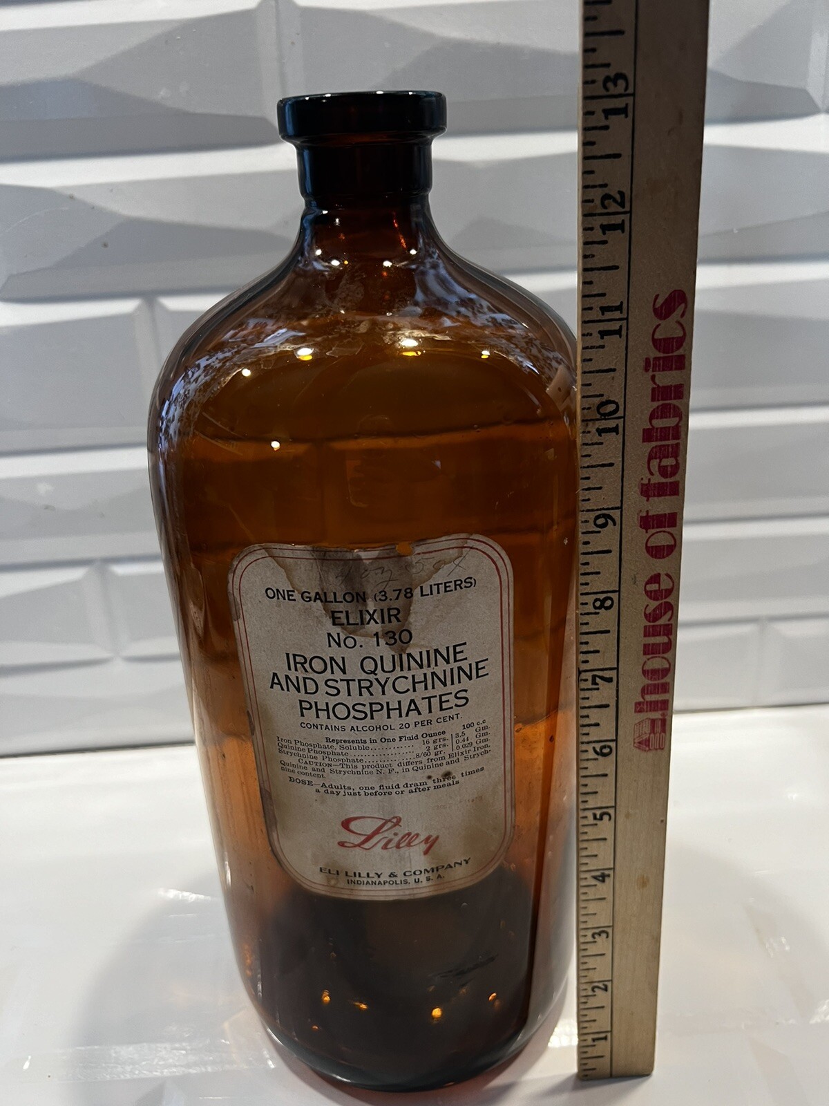 ELIXIR ELI LILLY INDIANAPOLIS Drug Store Apothecary Old One Gallon Brown Bottle