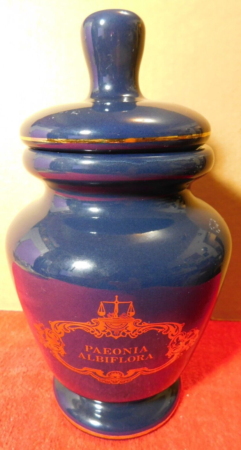 C/J~Apothecary Jar Eli Lilly “Paeonia Albiflora” Pharmaceutical 4-58 Blue Empty