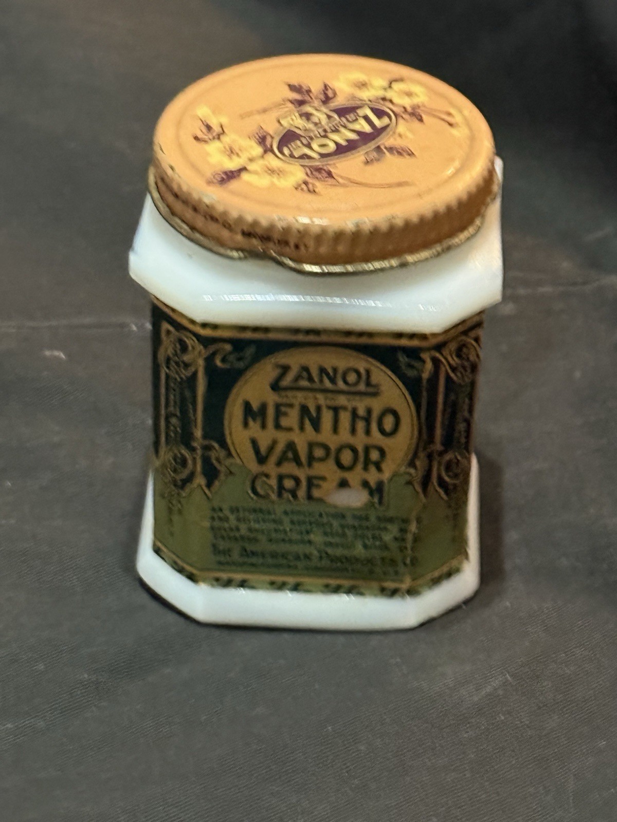 vintage Zanol Mentho Vapor Cream jar Milk Glass Good Condition 3” Tall With Lid