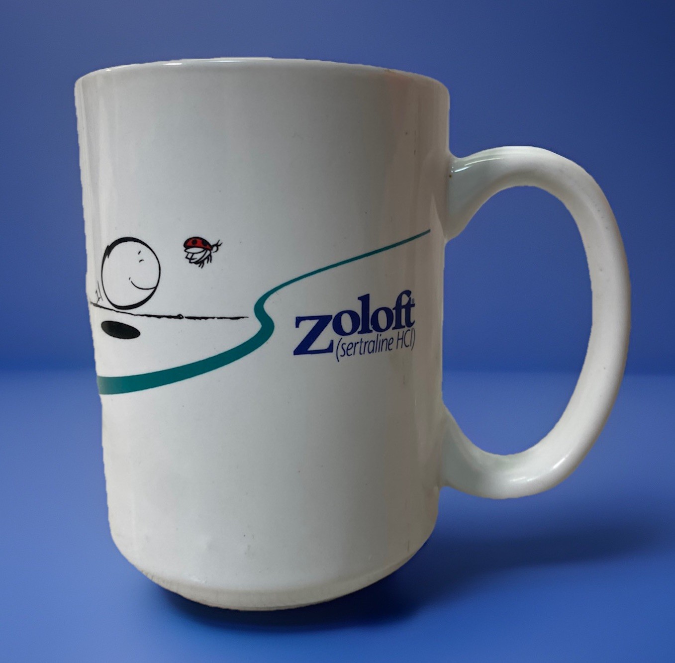 Pfizer Zoloft Coffee Mug Cup White Blue Pharmaceutical Promo Rep Advertising Y2K