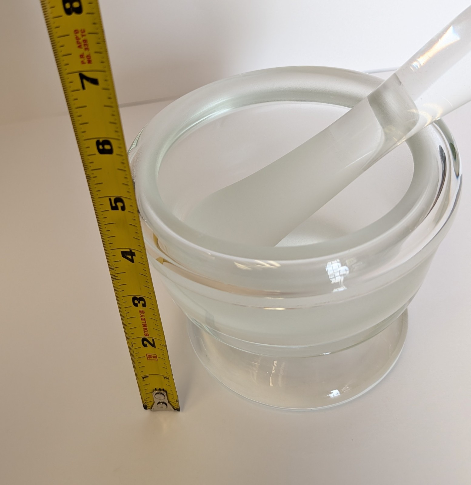 Heavy Clear /Satin Glass Mortar & Pestle Set Hand‑Blown 1940s VTG