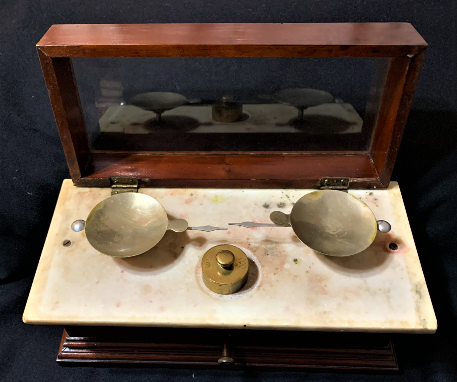 Antique Marble & Wood Apothecary Pharmacist Balance Scale Lab Country Store
