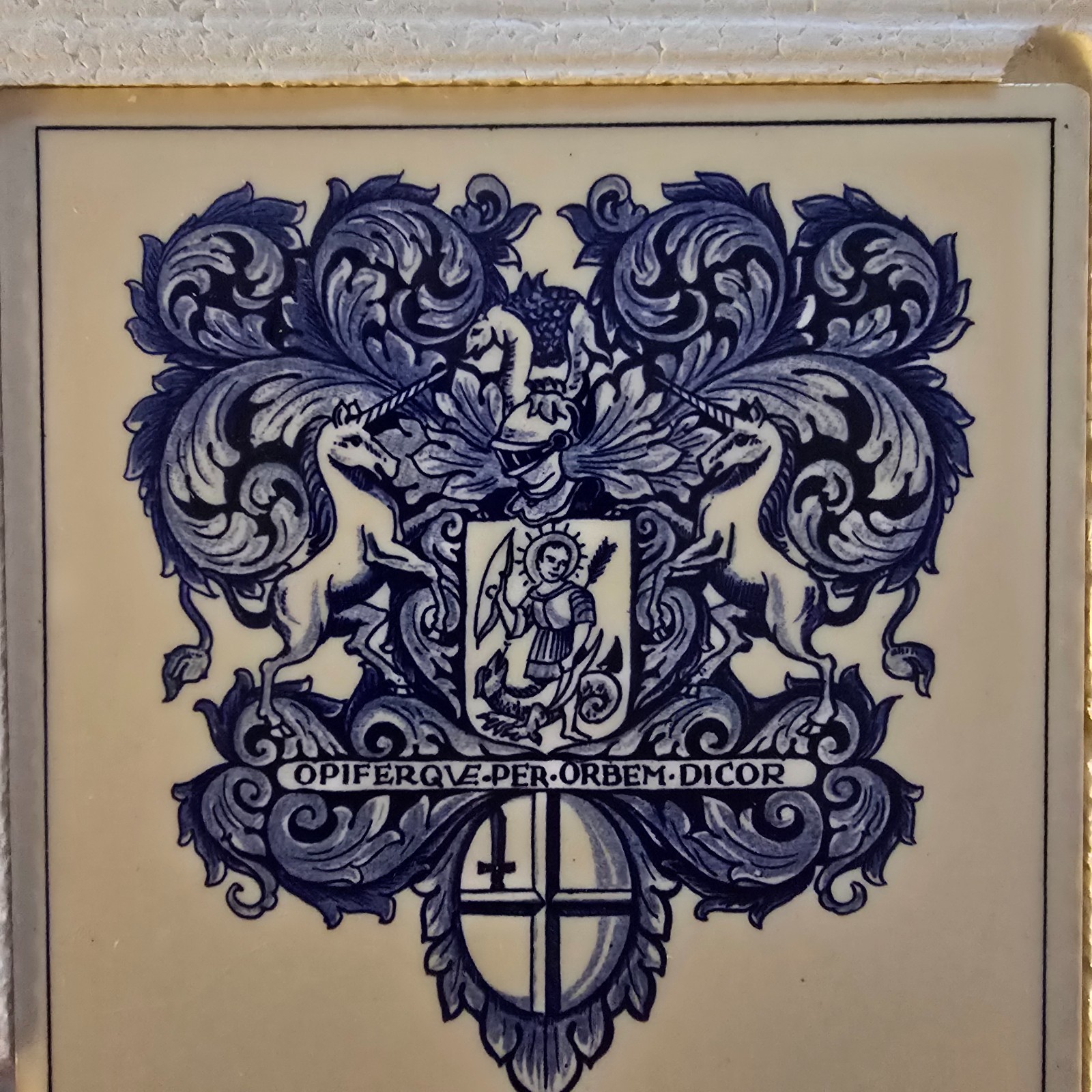 9x Vintage 1980s Delft Holland Burroughs Welcome Apothecary Crest Tiles, 6″ x 6″