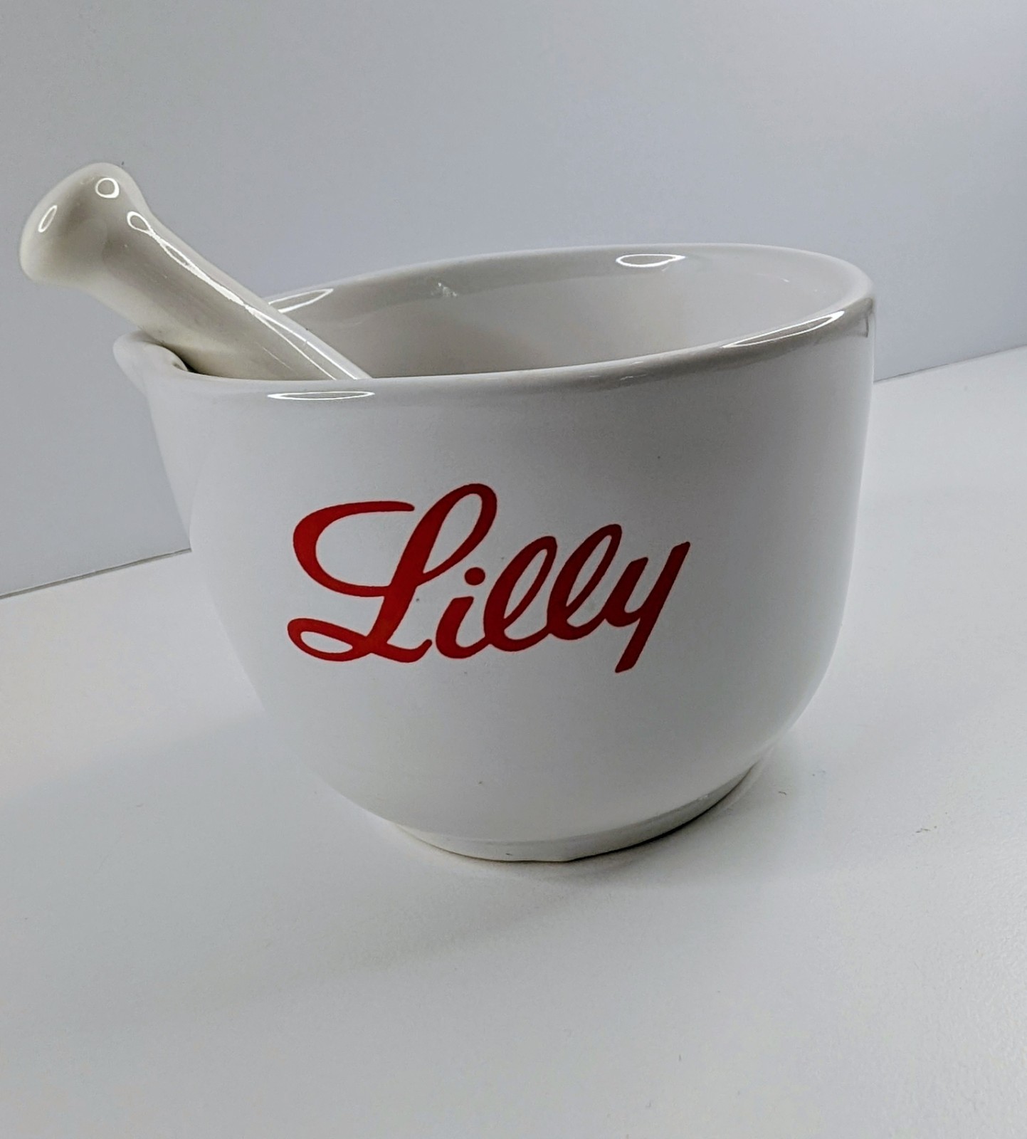 Eli Lilly Ceramic Mortar and Pestle Set Pharmacy Promo Made In USA Collectable