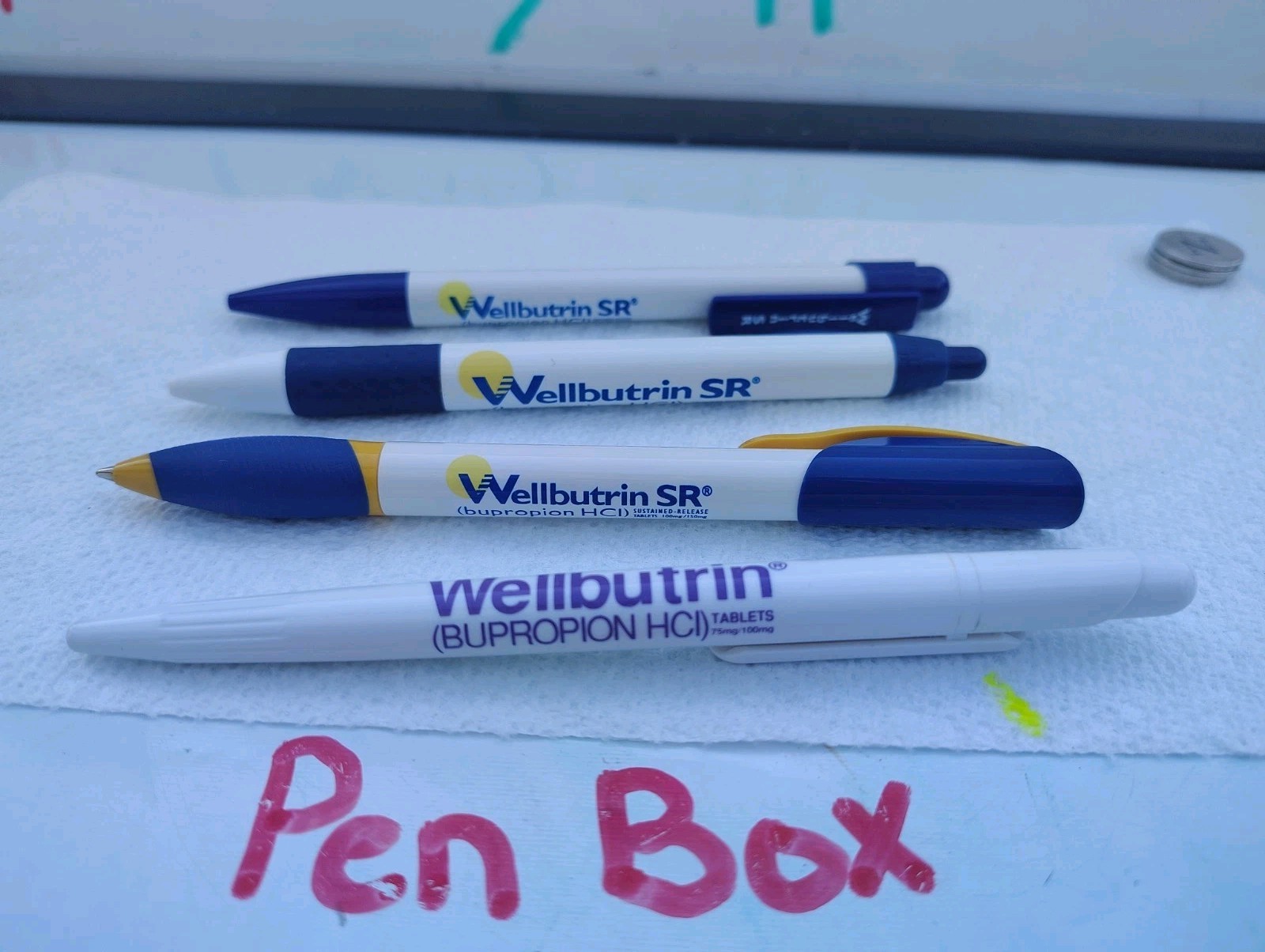 Wellbutrein Pens 4 Lot Drug Rep Plastic Various Pharma Movie Prop New Swag Adver