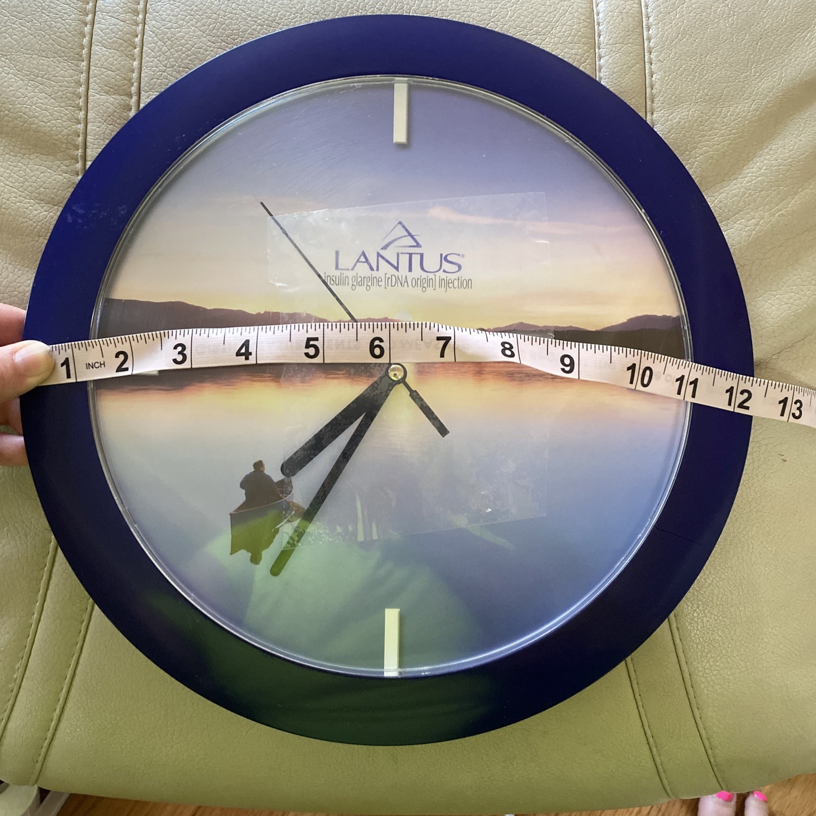 Vintage Promo Wall Clock Lantus Insulin Drug Rep Pharmaceuticals Promo Blue 12”