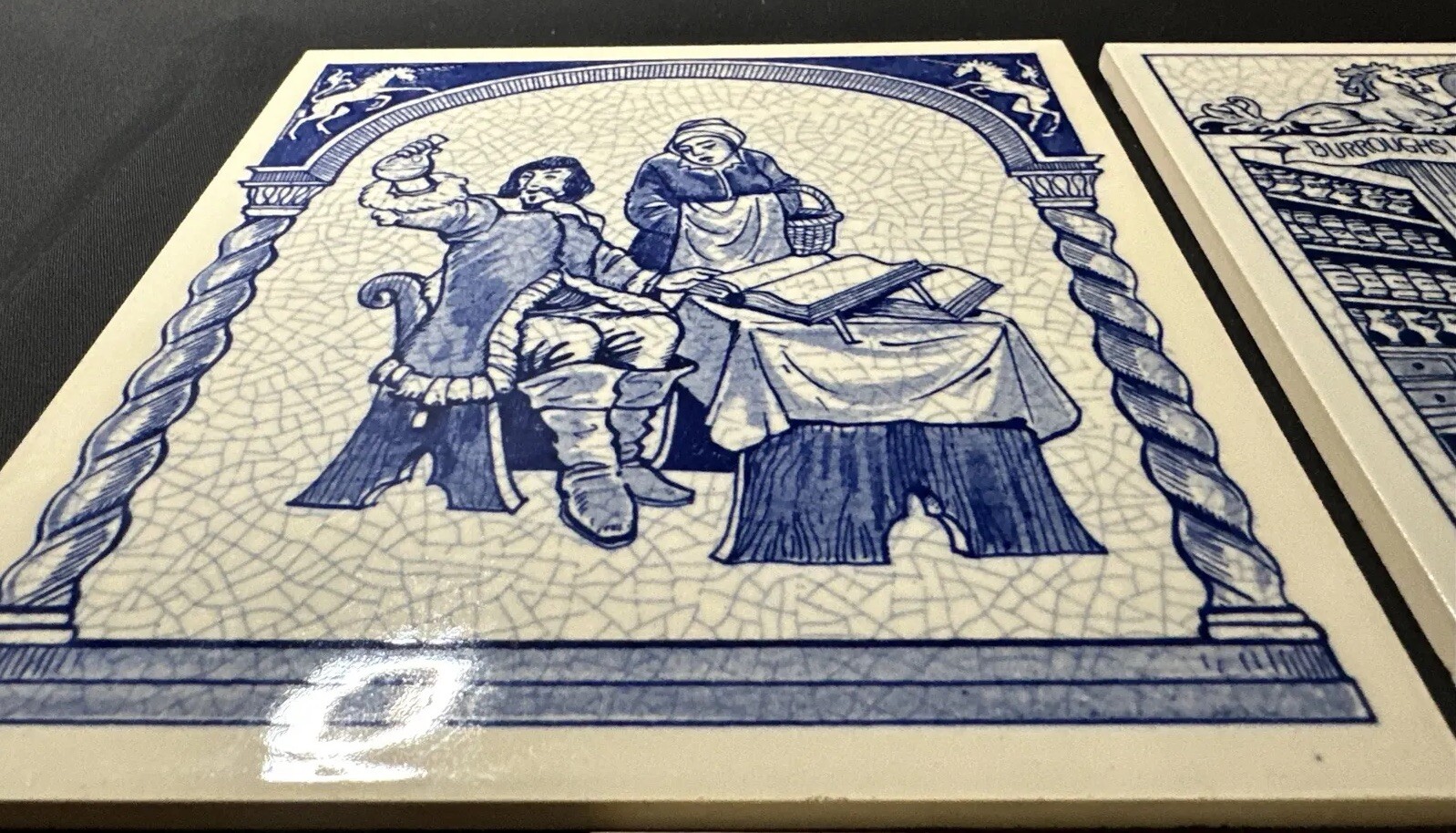 THREE Vintage Blue Delfts Schoonhoven Holland Handmade 6″ Ceramic Tiles Pharmacy