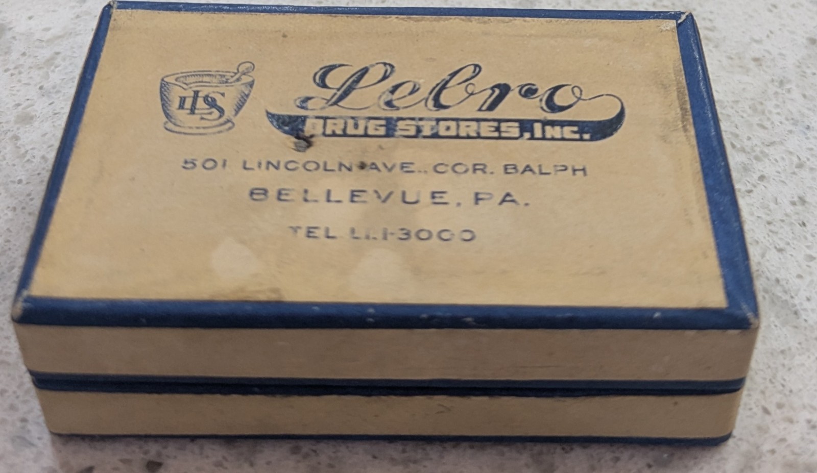 Vintage 1950 Pharmacy Pill Box Lubro Drug Store Bellevue PA Pittsburgh Ephemera