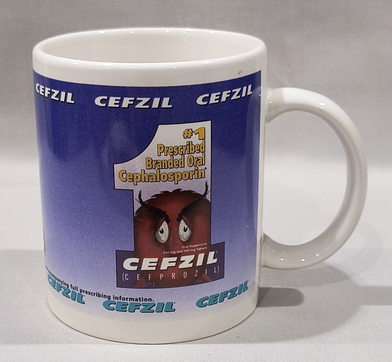 Vintage CEFZIL Cephalosporin Pharma Drug Rep Advertising Coffee Cup Mug
