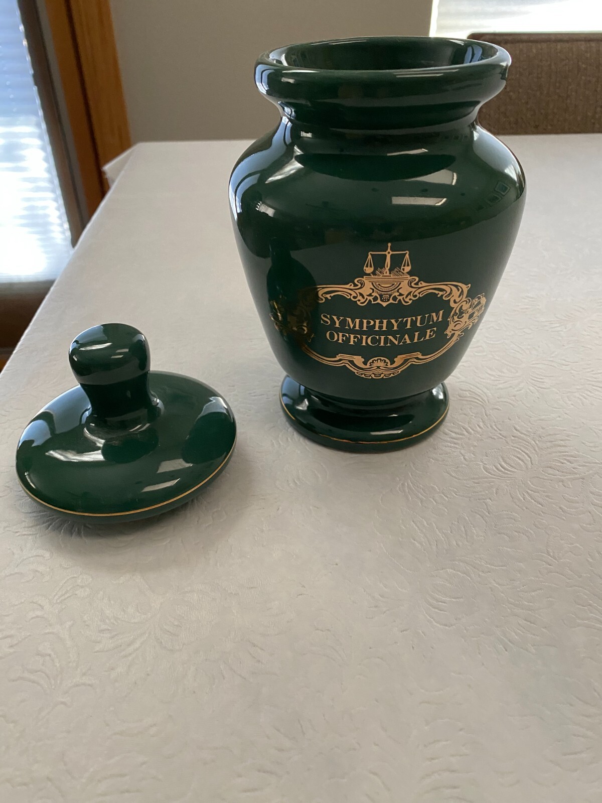 Vintage Lilly Green Numbered Apothecary Jar with Lid “Symphytum Officinale”