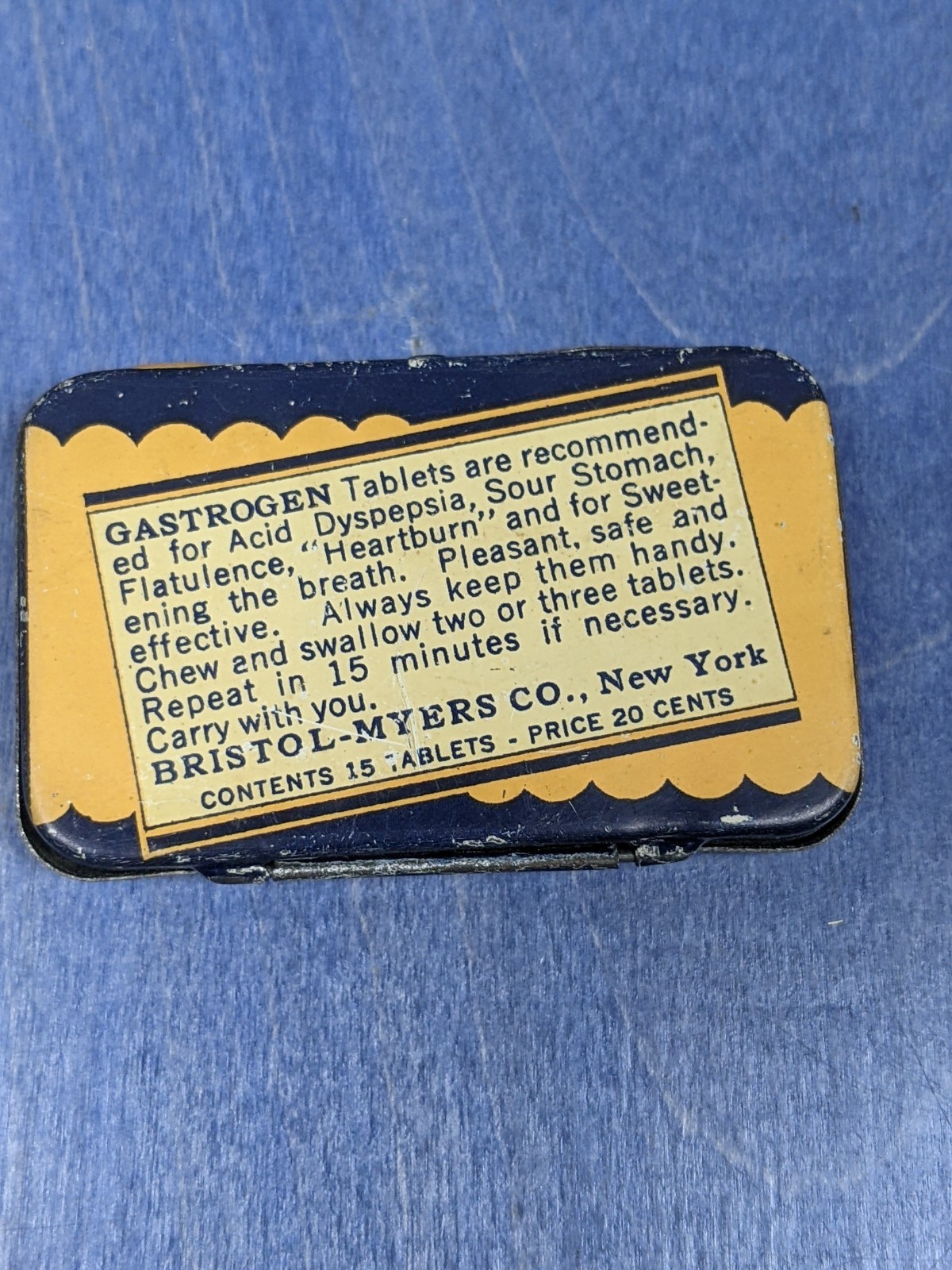 Vintage Tin Gastrogen Tablets Bristol-Myers Co New York Antacid For After Dinner