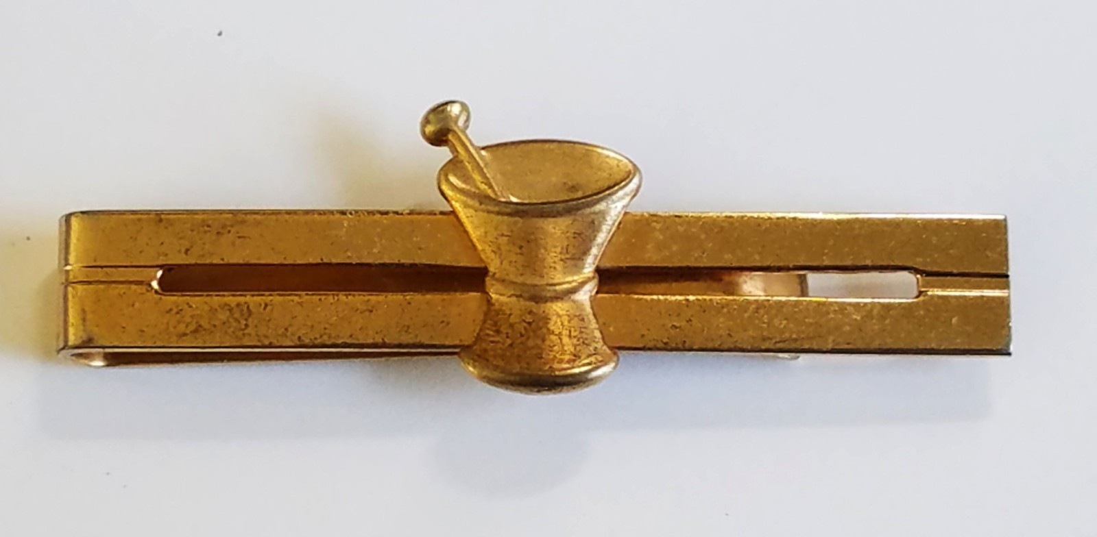 Vintage Pharmacist Mortar & Pestle 2.5″ Anson Gold-Tone Tie Clip Bar Apothecary