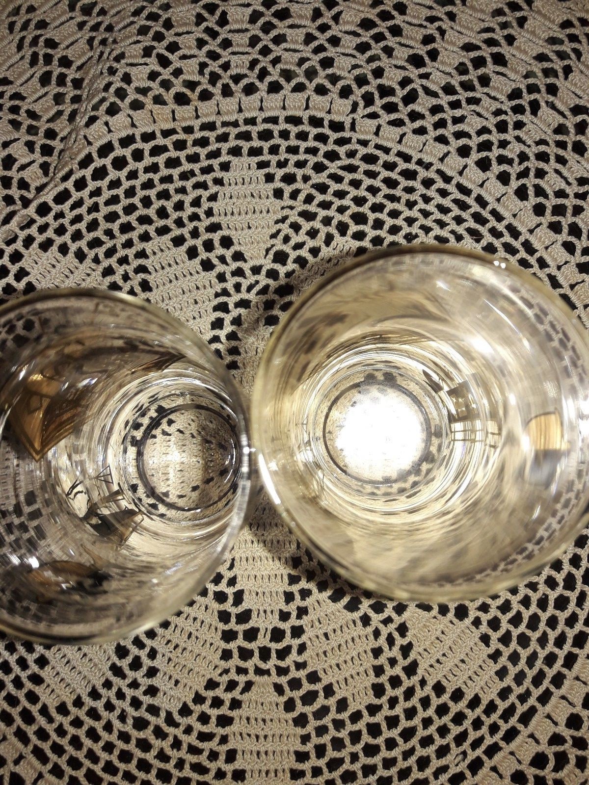 2 Vtg Modern Mid Century Rx Drinking Glasses Gold Plated Pharmacy, Apothecary
